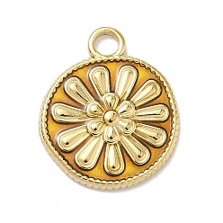 Плоский Круглый 304 нержавеющей стальной эмали подвески, вакуумное покрытие pvd, реальный 18 k позолоченный, плоская круглая с подвеской в виде цветка, 18.5x15.5x2 мм, отверстие : 2.5 мм