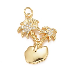 Настоящее золото 18K Покрытие стойки латунь микропаве прозрачные подвески из кубического циркония, без кадмия, без никеля и без свинца, долговечный, с целью перехода в кольце, кокосовая пальма, реальный 18 k позолоченный, 25x18x2.5 мм, Перейти кольцо: 5x0.5 мм, внутренний диаметр: 3.5 мм