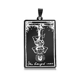 Gunmetal 201 Stainless Steel Pendants, Laser Engraved Pattern, Tarot Card Pendants, Gunmetal, The Hanged Man XII, 40x24x1mm, Hole: 8x4mm