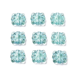 Medium Aquamarine Plating Transparent Acrylic Beads, Metal Enlaced, Square with Flower Pattern, Medium Aquamarine, 9.5~10x10.5~11x3.5mm, Hole: 1.6mm, about 1990pcs/500g