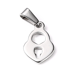 Stainless Steel Color Tarnish Resistant 304 Stainless Steel Pendants, Heart Padlock, Stainless Steel Color, 18x12x2mm, Hole: 8x3mm