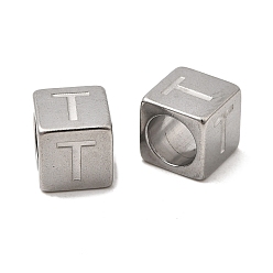 Letter T 304 из нержавеющей стали европейские шарики, бусины с большим отверстием, куб с письмом, Письмо T, 7x7x7 мм, отверстие : 5 мм