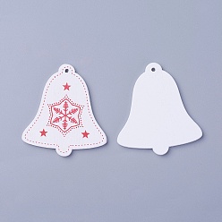 White Poplar Wood Pendants, Dyed, Christmas Bell, White, 50x45.5x3mm, Hole: 1.8mm