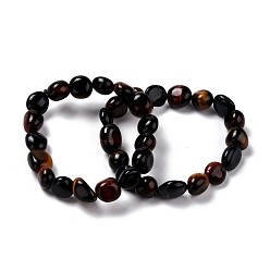 Тигровый глаз Естественно тигровый глаз бисером браслеты простирания, упавший камень, самородки, внутренний диаметр: 2~2-1/8 дюйм (5.1~5.5 см)