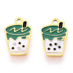 Морско-зеленый 304 прелести нержавеющей стали, с эмалью, реальный 14 k позолоченный, очарование пузырящегося молочного чая, ионное покрытие (ip), цвета морской волны, 11.5x7.5x0.8 мм, отверстие : 1 мм