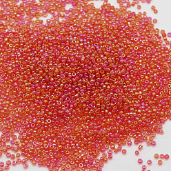 Cerise 6/0 Round Glass Seed Beads, Grade A, Transparent Colours Rainbow, Cerise, 3.6~4.0mm, Hole: 1.2mm, about 5000pcs/pound