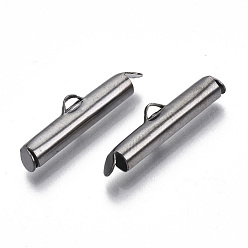 Gunmetal Iron Slide On End Clasp Tubes, Slider End Caps, Gunmetal, 5.5~6x20x4mm, Hole: 1x3mm, Inner Diameter: 3mm