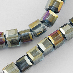 Темно-серый Стеклянные бусины с гальваническим покрытием , с покрытием AB цвета, граненые, кубические, темно-серый, 6x6x6 мм, отверстие : 1 мм, около 100 шт / нитка, 22 дюйм