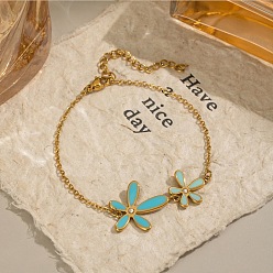 Настоящее золото 18K 304 Браслеты из нержавеющей стали с эмалью и кристаллами, украшенные стразами, для женщин, цветок, ионное покрытие (ip), без кадмия, без никеля и без свинца, реальный 18 k позолоченный, 6-3/8 дюйм (16.2 см)