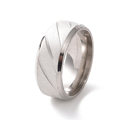Stainless Steel Color Non-Tarnish 201 Stainless Steel Grooved Rhombus Finger Ring for Women, Stainless Steel Color, Inner Diameter: 17mm