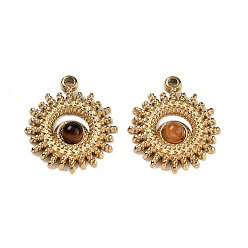 Солнце Ионное покрытие (ip) 304 подвески из нержавеющей стали, природные тигровые очарования, реальный 18 k позолоченный, солнце, 20.5x18x4 мм, отверстие : 1.2 мм