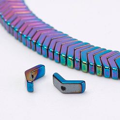 Rainbow Plated Electroplate Non-Magnetic Synthetic Hematite Strands, V Shape, Grade A, Multi-color Plated, 3x6x2mm, Hole: 0.5mm, about 284pcs/strand, 15.74 inch