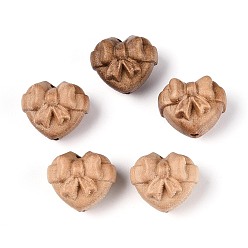 Цвет Древесины Бусины из натурального яблоневого дерева, сердце и лук, деревесиные, 12.5~13x15x11.5 мм, отверстие : 1.8 мм