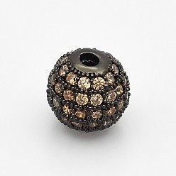 Черный Цвет Металла Латунные микро проложить класса AAA кубического циркония бусы, без кадмия, без никеля и без свинца, круглые, металлический черный , 12 мм, отверстие : 2 мм