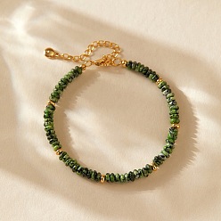 Green Spot Jasper Handmade Natural Green Spot Jasper Rondelle Beaded Bracelets with 304 Stainless Steel End Chains, Real 18K Gold Plated, 7.09 inch(18cm)