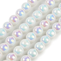 Белый Нити стеклянных бусин, окрашенных методом гальванопокрытия, с покрытием AB цвета, круглые, белые, 8.5 мм, отверстие : 1.5 мм, около 95 шт / нитка, 29.53'' (75 см)