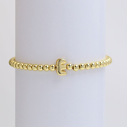 Letter E Латунные браслеты из бисера для женщин, буквы, золотые, Письмо E, внутренний диаметр: 2-3/8 дюйм (6 см)