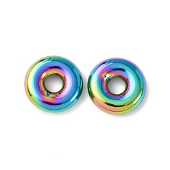 Rainbow Color 304 из нержавеющей стали европейские шарики, ионное напыление шариков с большими отверстиями (IP), пончик, Радуга цветов, 14.5x3.8 мм, отверстие : 4.5 мм