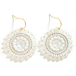 Белый Серьги-подвески из круглого железного стекла в стиле богемии, золотые, белые, 49x36 мм