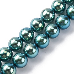 Темный Голубой УФ-покрытие перламутровые стеклянные жемчужные бусины нити, имитация Австрийские кристаллические шарики, круглые, темные голубые, 6 мм, отверстие : 0.6 мм, около 65~66 шт / нитка, 15.55~15.75 дюйм (39.5 см)