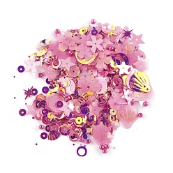 Ярко-Розовый Пластиковые блестки, блестки, разнообразные, ярко-розовый, 4~19x4~13x0.1 мм, отверстие : 1~3.9 мм