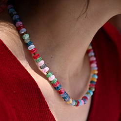Colorful Glass Rondelle Beaded Necklaces with Alloy OT Clasps for Women, Golden, Colorful, 17.72 inch(45cm)