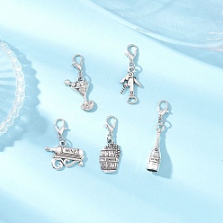 Mixed Shapes 5шт Октоберфест Тибетский стиль сплав подвеска украшение, с цинковым сплавом застежками омаров коготь, разнообразные, 32~41 мм