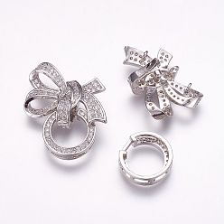 Платина Латунные микро проложить кубического циркония раз за застежками, бантом, платина, 26x24x7.5 мм, отверстия : 1 mm и 1x4 мм