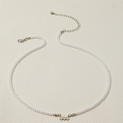 Серебро Сплав номер 444 подвеска из искусственной смолы с белыми круглыми бусинами ожерелья для женщин, серебряные, 16.54 дюйм (42 см)