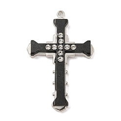 Black Alloy with Rhinestone Pendants, Cross Charms, Black, 54x35x5.5mm, Hole: 2mm