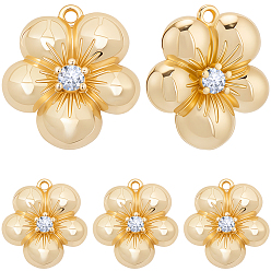 Настоящее золото 18K 12 кулоны из латуни с микрочастицами и кубическим цирконием., цветок, без никеля , долговечный, реальный 18 k позолоченный, 16x15.5x3 мм, отверстие : 1.2 мм