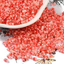 Коралловый Двухцветный внутренний цвет прозрачный стеклянный бисер, колонка, коралл, 3.5x2.5 мм, отверстие : 1.2 мм, Около 18000 шт / фунт