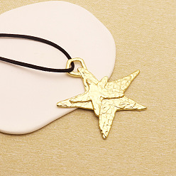 Звезда Женские ожерелья с подвеской из цинкового сплава в богемном стиле, черные вощеные шнуры, золотые, звезда, 31.50 дюйм (80 см), Кулон : 83x77 мм