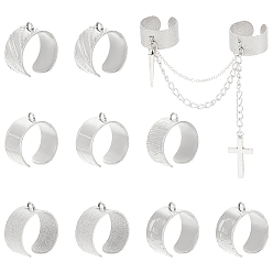 Нержавеющая Сталь Цвет 10 шт. 5 стили 304 компоненты открытого манжетного кольца из нержавеющей стали, кольцо петли, цвет нержавеющей стали, американский размер 7(17.3мм), отверстие : 1.8~2 мм, 2 шт / стиль