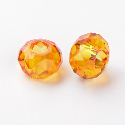 Orange Glass European Beads, Large Hole Beads, No Metal Core, Rondelle, Orange, 14x8mm, Hole: 5mm