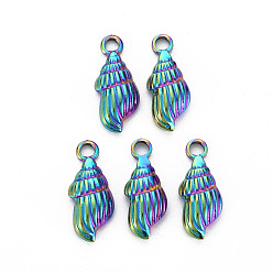 Rainbow Color 201 Stainless Steel Shell Pendants, Conch, Rainbow Color, 18x7.5x3.5mm, Hole: 2mm