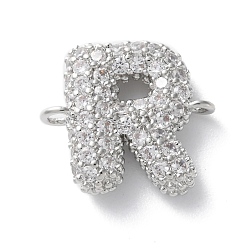 Letter R Латунные микро-паве кубические цирконии буквы ссылки, для изготовления именных ожерелий, долговечный, без кадмия и без свинца, Буква R, 14x16x4 мм, отверстие : 1.5 мм