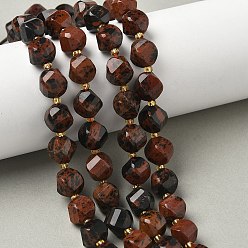 Красный Обсидиан Натурального красного дерева обсидиана бисер нитей, с бисером, граненые, твист, 10x9~10x9~10 мм, отверстие : 1 мм, около 33~34 шт / нитка, 15.04''~15.35'' (38.2~39 см)