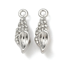 Shell Shape Сплава кристалла горный хрусталь подвески, подвески на тему океана, платина, формы раковины, 21.5x7.5x6.5 мм, отверстие : 1.8 мм