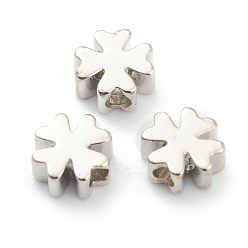 Real Platinum Plated Brass Beads, Clover, Real Platinum Plated, 5x5x2.5mm, Hole: 1.5mm