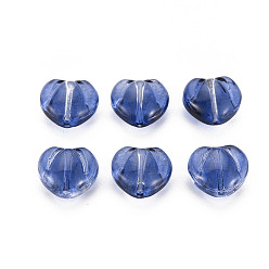 Marine Blue Transparent Glass Beads, Heart, Marine Blue, 10.5x12x6.5mm, Hole: 1mm