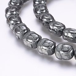 Hematite Plated Electroplate Non-magnetic Synthetic Hematite Bead Strands, Buddha, Hematite Plated, 10x9x7.5mm, Hole: 1mm, about 39pcs/strand, 15.7 inch