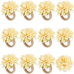 Шампанско-Желтый 12шт. джутовые плетеные кольца для салфеток, с искусственным цветком из полиэфира, для свадьбы, День святого Валентина, Годовщина, шампанское желтый, 75 мм, внутренний диаметр: 36.5 мм