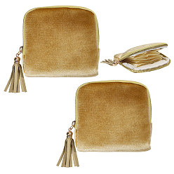 Темный Хаки Тканевые мешочки для хранения ювелирных изделий на молнии с кисточкой, прямоугольные, Темный хаки, 11.7x12.7x2.75 см