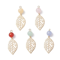 Смешанные камни 5 шт. 5 стили натуральный малайзийский нефрит, сердолик, розовый кварц, круглый кварц с латунными подвесками в виде листьев, смешанные окрашенные и неокрашенные, золотые, 39.5x16x8 мм, отверстие : 2 мм, 1 шт / стиль