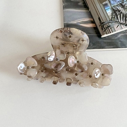Bronze Pinces à cheveux griffes en acétate de cellulose, fleur, tan, 75x40mm