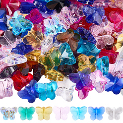 (52) Непрозрачная лаванда 100 прозрачные стеклянные бусины, граненые, бабочка, разноцветные, 12x15x8 мм, отверстие : 1.5 мм