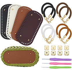 Mixed Color DIY Bag Making, Including 4pcs 4 Colors PU Leather Oval Bottom, 8pcs 4 Colors Bag Handles, 3Pcs TPR Handle Aluminum Crochet Hook Needles and 4Pcs Alloy Magnetic Buttons Snap Magnet Fastener, Mixed Color, 22x10x0.4cm, Hole: 4.5mm