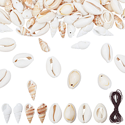 (52) Непрозрачная лаванда Наборы для изготовления ожерелий своими руками, включая натуральные бусины из ракушек-труб и спиральных ракушек, плетеной нейлоновой нити, разноцветные, 17x10x8 мм, отверстие : 1 мм