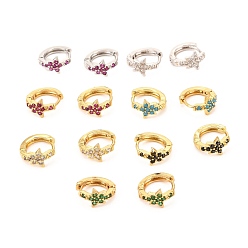 (52) Непрозрачная лаванда Латунные микро проложить серьги обруча кубического циркония, долговечный, звезда, разноцветные, 14x15x8 мм, штифты : 1 мм